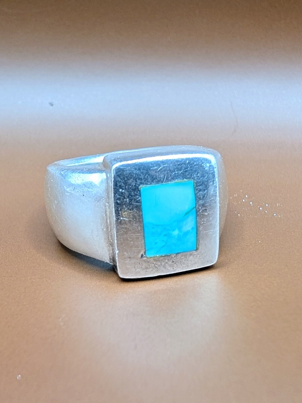 Sterling Silver 925 Turquoise Chunky Signet Ring Size 6.5 Southwestern Modernist